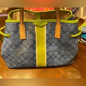 Coach blue and green purse with matching wristlet